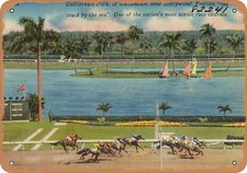 METAL SIGN - Florida Postcard - Gulfstream Park, at Hallandale, near Hollywood,