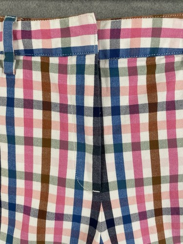 Lands End Women's 12 Mid-Rise Shorts Plaid 7" Inseam Pink Blue Brown on White - Picture 3 of 13
