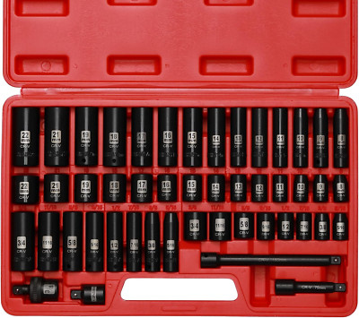 48PCS 3/8'' Drive Deep and Shallow Impact Socket Set, Sae/Metric, CR-V, 6-Point I