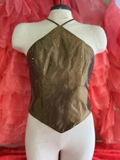Y2K Vintage Brown Rhinestone Cache Women Halter Corset Top Size S