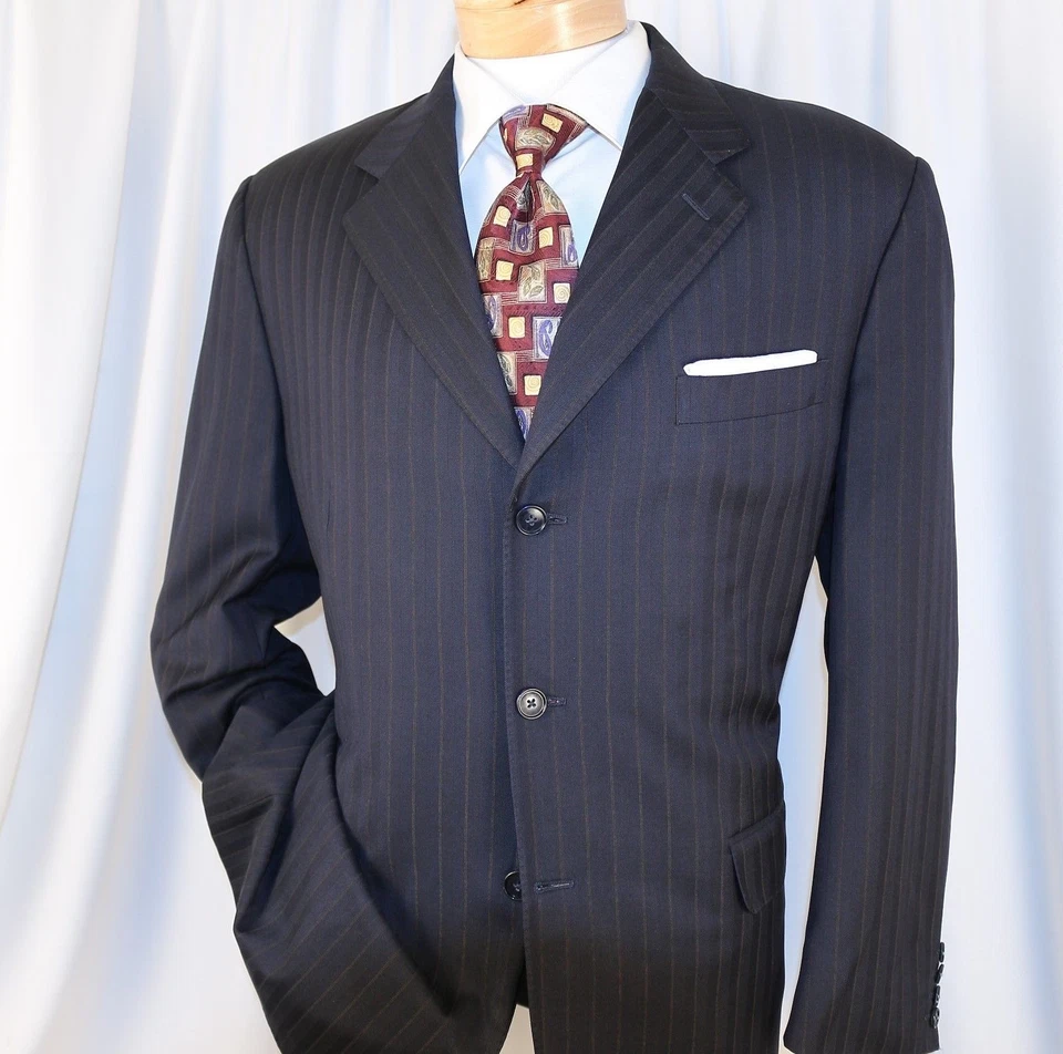 Abrigo Chaqueta Hombre CANALI Negro Bronce Rayas Lana 3 Botones Talla 46 R Foto 2 de 4