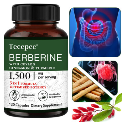 Berberine plus Ceylon Cinnamon and Turmeric - 97% Berberine HCL - Herbal Caps...