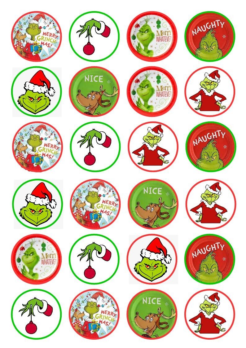24 The Grinch Christmas Cupcake Cake Toppers Edible Wafer Paper