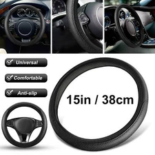15in/38cm Universal Leather Car Steering Wheel Cover Accessories Anti-Slip Black