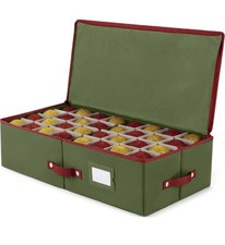 Christmas Ornament Storage Box -Up to 64 Holiday Ornaments with Adjustable Slots