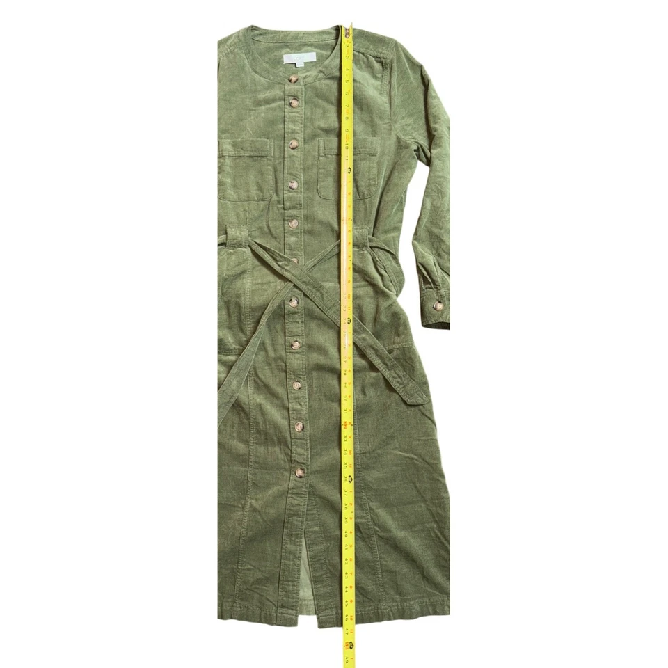 LOFT зеленый вельвет кнопка спереди подпоясанный Midi рубашка платье размер 12 - Изображение 4 из 4