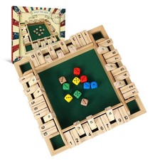 1-4 Player Shut The Box Dice Game, 11.5-inch Wooden Board Table Math Game wit...