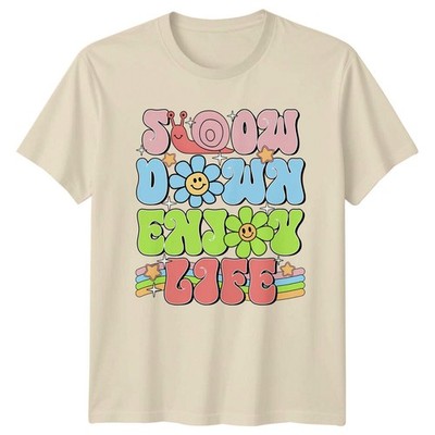 Slow Down Enjoy Life Schnecke Blume Retro 70er Vintage Grafik T-Shirt