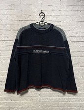 Vintage Quiksilver Knit Sweater Huge Embroidered Logo Surf Sz M