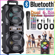 Dual 6.5" Portable Bluetooth Speaker w/ Heavy Bass Subwoofer Party Sound System