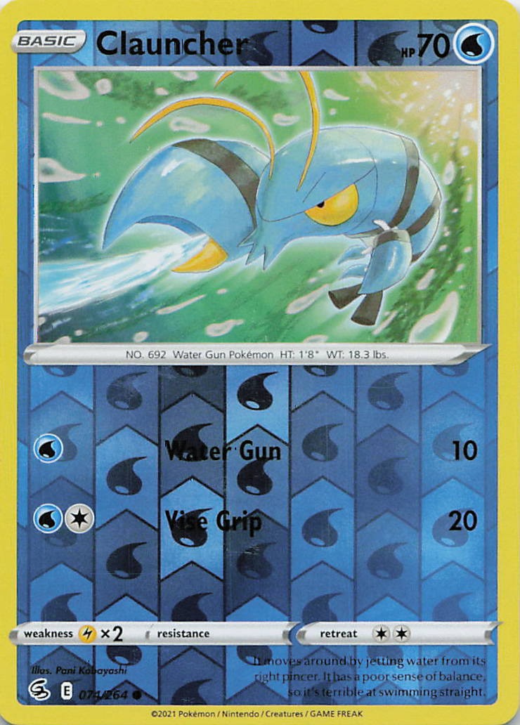 Clauncher 074/264 Common Fusion Strike Pokemon Reverse Holo Near Mint