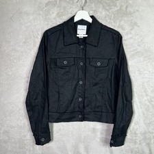 Tommy Bahama Jacket Womens Small Two Palms Linen Raw Edge Black Raw Hem Trucker