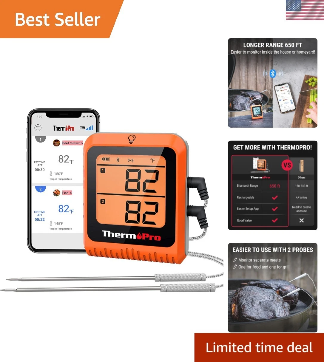 Elegant Rechargeable Wireless Meat Thermometer - Ideal Gift for Grill Lovers
