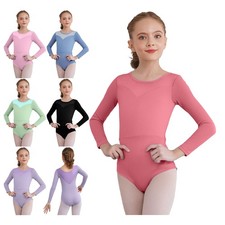 US Kids Mesh Patchwork Leotard Ballet Dance Bodysuit Skating Jumpsuit Dancewear