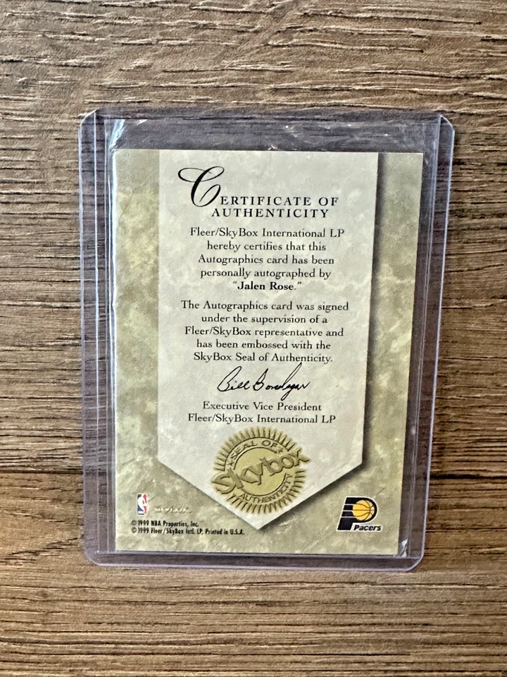 Tarjeta SkyBox Autographics 1999 Jalen Rose Auto Indiana Pacers Foto 2 de 2
