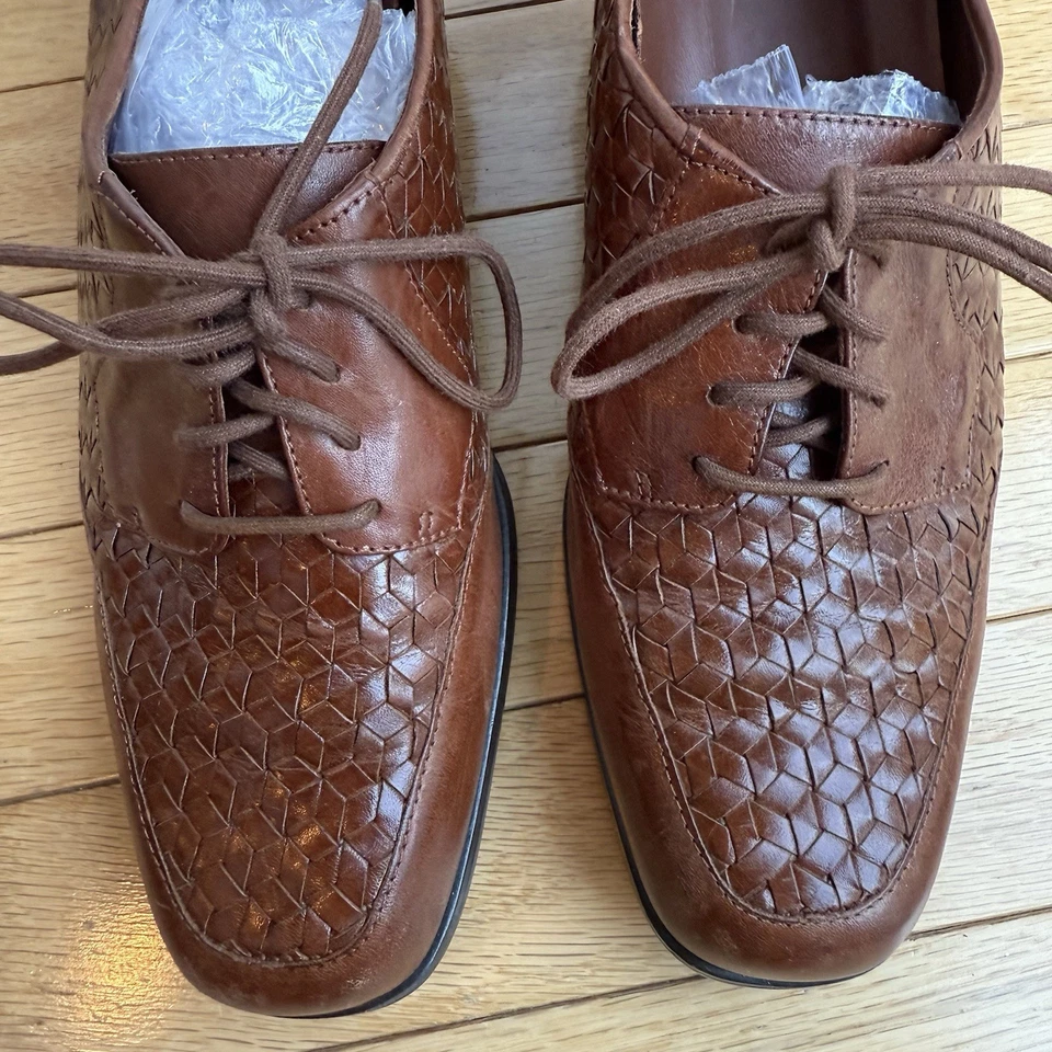 Drew Años 80 Retro Años 40 Estilo Con Cordones Marrón Tejido Cuero Talla 8.5 M Bloque Curación Foto 4 de 4