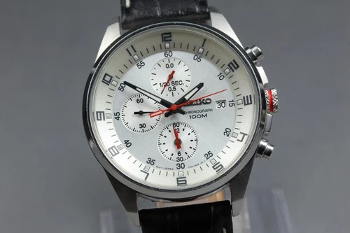 Vintage SEIKO Chronograph 100m 7T92-0MF0 Silver Dial 40mm Mens Qz Watch *Exc+5*