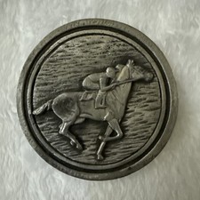 Vintage Round Horse and Rider Belt Buckle 2.5in HTF