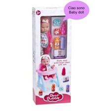 Bambola con seggiolone ciuccio e accessori 30 cm