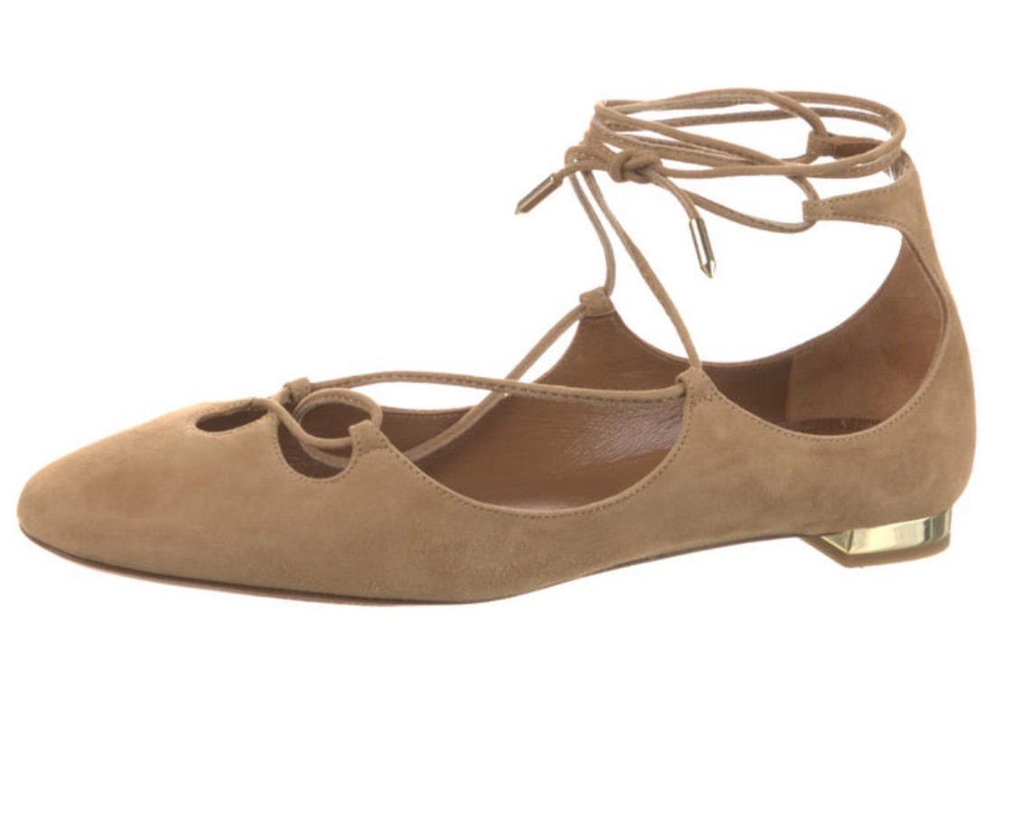 Aquazzura Dance Suede Leather Flats in Beige Size US 12