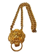 Vintage Original by Robert Gold Plated Lion Door Knocker Chain Necklace 