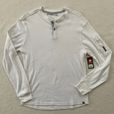 Airwalk Mens Small Henley White Waffle Knit Long Sleeve Thermal MAF18H79
