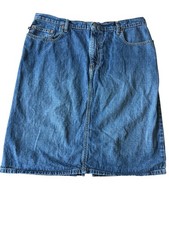 Vintage Polo Ralph Lauren Denim Midi Skirt 90s Y2K Back Slit USA Flag