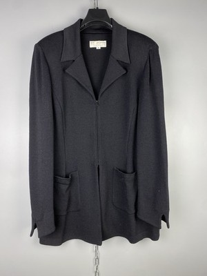 St John Collection Damen 16 Schwarz Wolle Viskose Strick Reißverschluss Jacke...