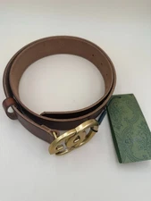 Gucci Leather Belt Brown Gold Double G Buckle