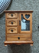Wooden Jewelry Box Heart Glass Flowers