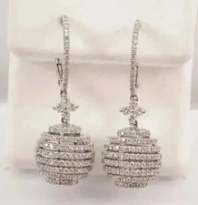 2.60Ct Round Cut Real Moissanite Women's Dangle Earrings 14k White Gold Plated