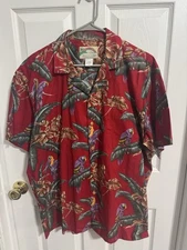 Paradise Found Vtg Magnum PI Red Parrot Hawaiian Shirt Size Large 100% Cotton