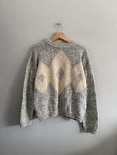Basix Fenn Wright & Manson Sweater Womens Small Gray Argyle Pullover Crewneck
