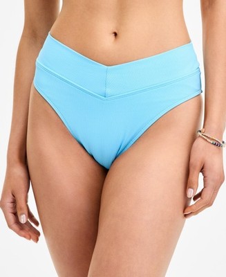 Becca X2745 Modern Edge Textured Rib High-Waist Bikini Bottom, Ice Blue, M