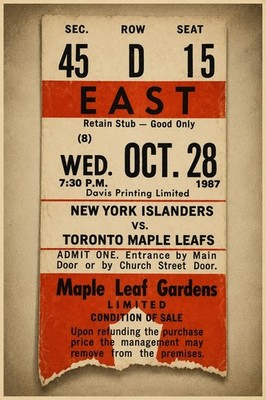  ️ 1987 Maple Leaf Gardens Hockey Poster - New York Islanders vs. Toronto