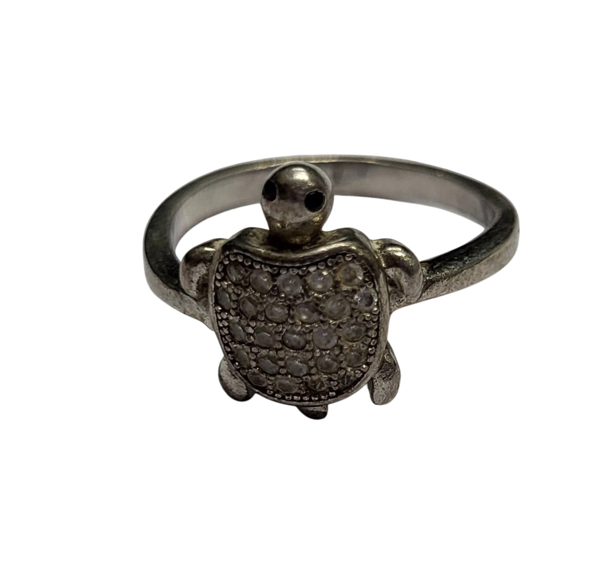 Solid 925 Sterling Silver Vintage Turtle Ring wit… - image 1