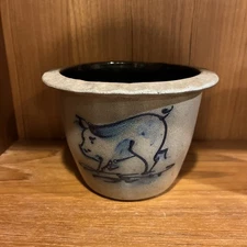 Vintage Rowe Pottery Works Salt Glazed Stoneware Pig Crock Farmhouse Kitchen