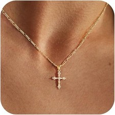Cross Necklace for Women,14K Dainty Gold Plated Cross Necklaces Simple Cross Pen