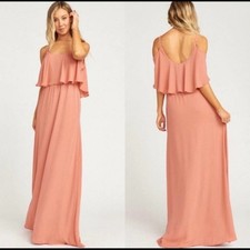 Show Me Your Mumu SMYM Caitlin ruffle maxi dress in rustic mauve NEW XXS