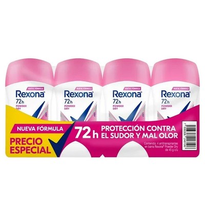 REXONA POWDER DRY 72hr Protect DEODORANT 4pk STICK 45g each