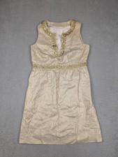 Kate Spade Dress Womens 10 Gold Linen Beaded Rhinestone Sheath Cocktail Party