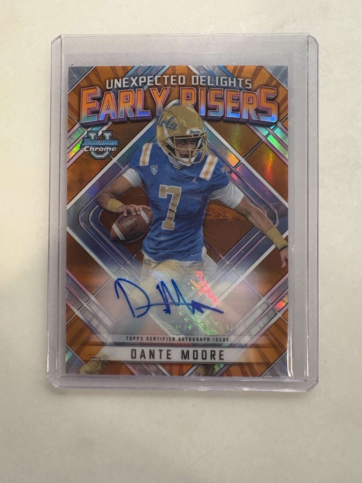 2023 Bowman University Chrome Dante Moore Orange Early Risers AUTO 01/25