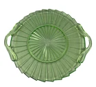 Vintage Sierra Pinwheel Green Depression Glass Platter with Handles, 10"