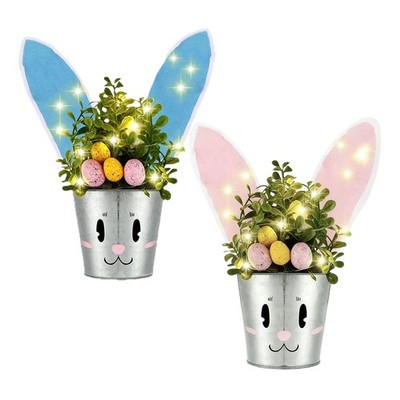 Easter Planter Funny Spring Decor with Lights Cute Planter Pot Bunny Decor