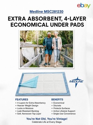 Medline 300ct  17''x24'' 4-Layer Plus EXTRA  Absorbent Under pads, MSC281230