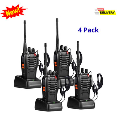 4 Pack Walkie Talkies Long Range 16 Channel Rechargeable w/ Earpiece Flashlight