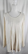 J Jill Womens Pullover Top Solid Ivory Long Sleeve Pleats Cotton Modal XL