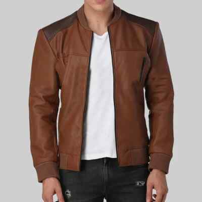 Men's Premium Retro Vintage Brown Bomber Stylish Classic Biker Leather Jacket