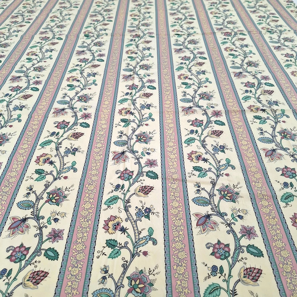 VTG Jacobean Floral Stripe Decor Fabric Multi On Ivory House N Home 1985 2 YDS - Image 3 of 4