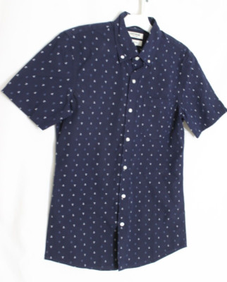 GOODTHREADS Button Front Men Shirt Size Small Navy Blue Nautical Anchor S/S NWT